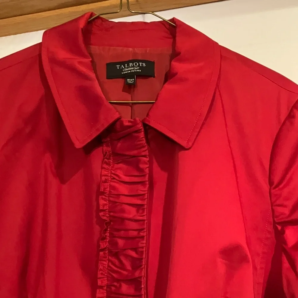 Talbots Women’s Red 3/4 Sleeve HiddenSnap Front 16WP Ruffle Hem Blazer-Jacket